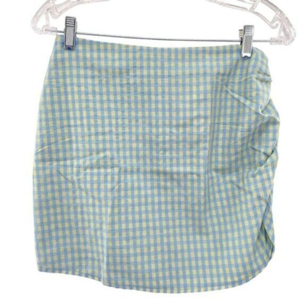 Mango MNG Gingham Side Ruched Mini Skirt